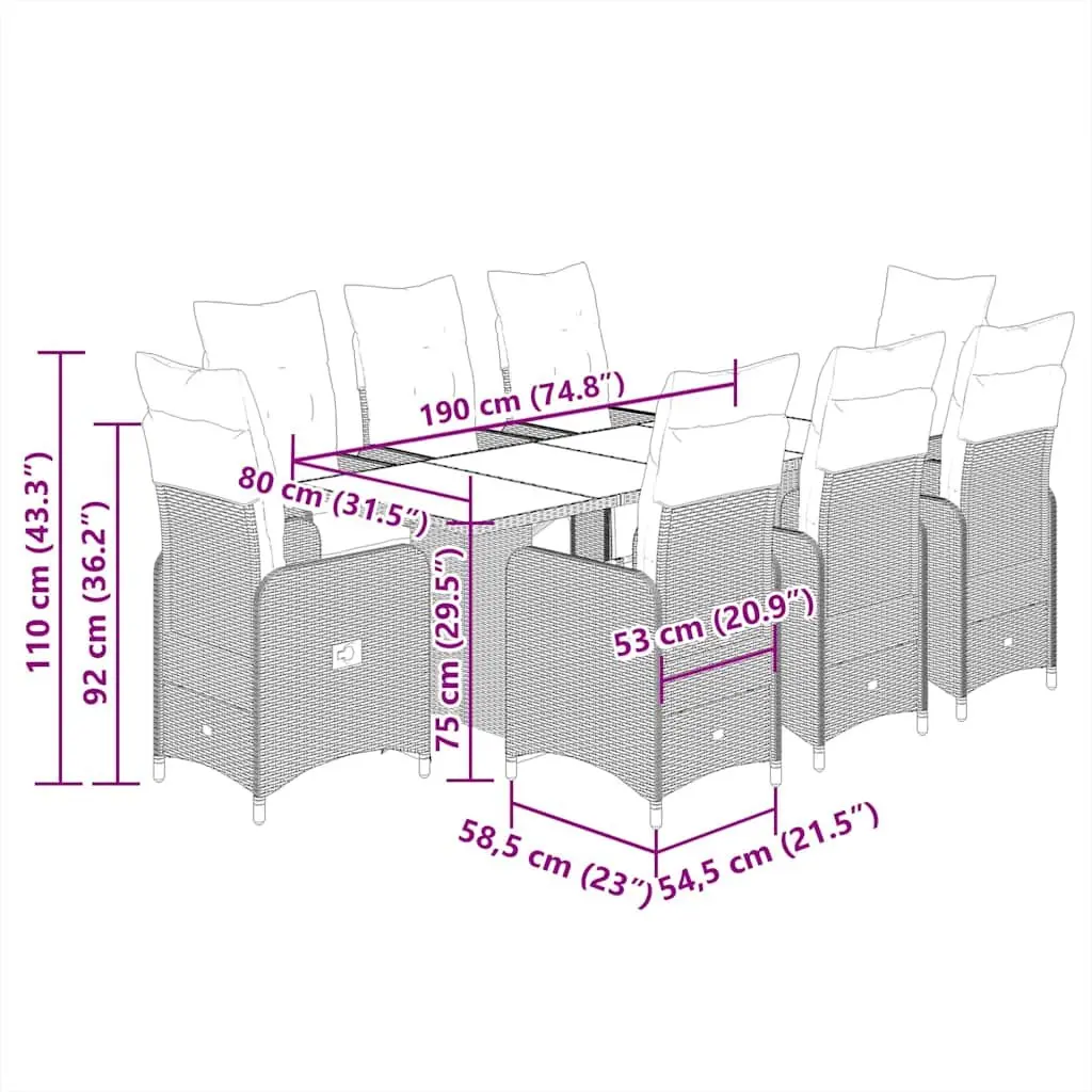 7 Piece Bistro Set Outdoor Furniture Cushioned Black Poly Rattan Garden
