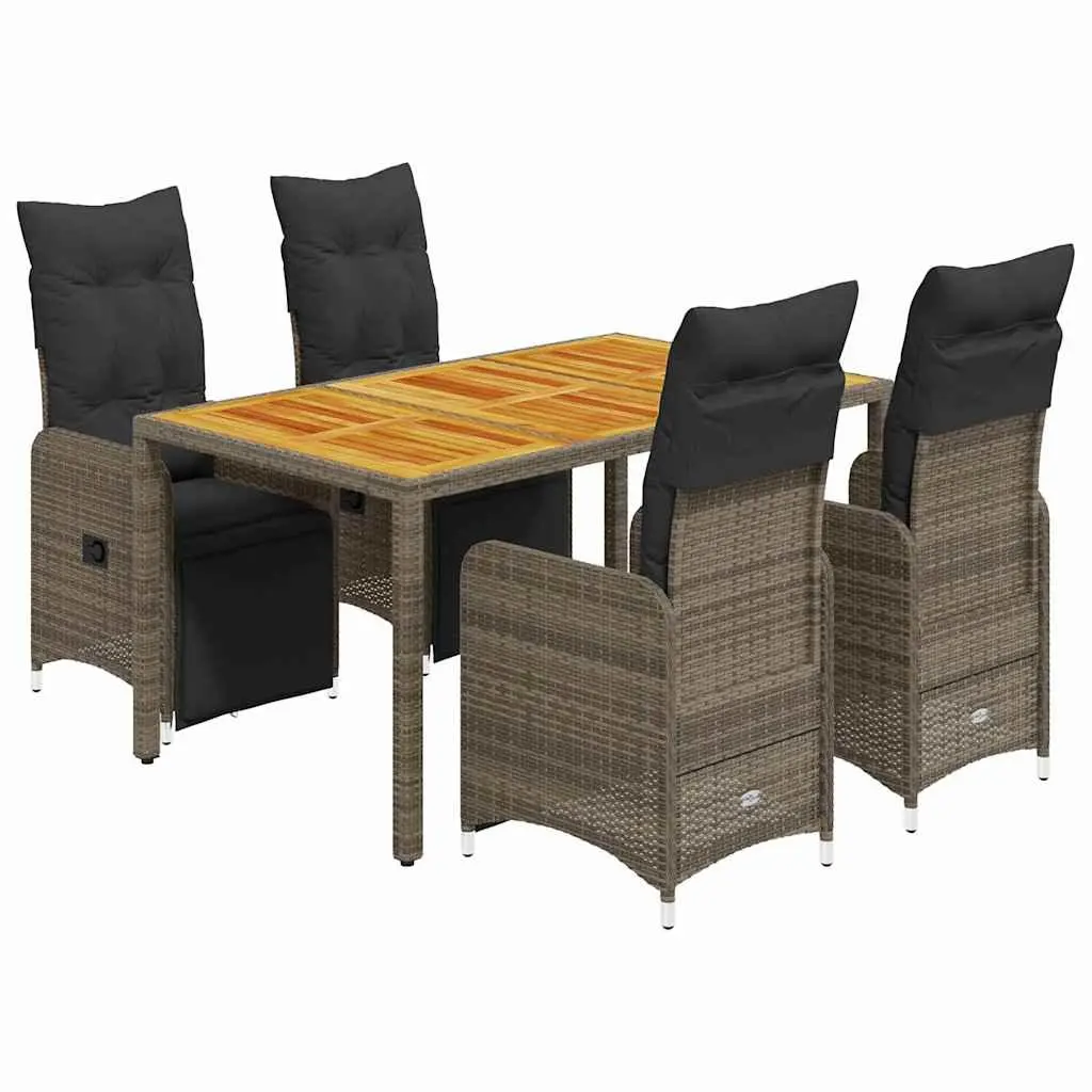 Garden Bistro Set 5 Piece Outdoor Furniture Grey Poly Rattan with Cushions