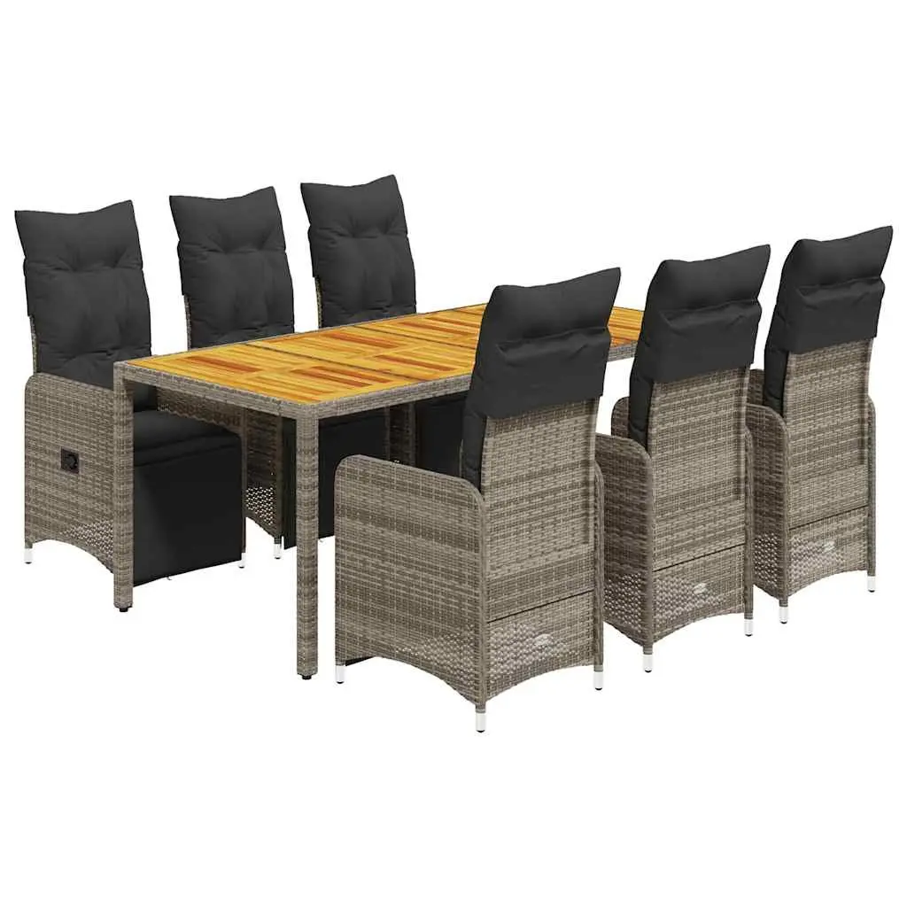 7 Piece Bistro Set Garden Furniture Grey Rattan Cushions Adjustable Outdoor Dining and Relaxation