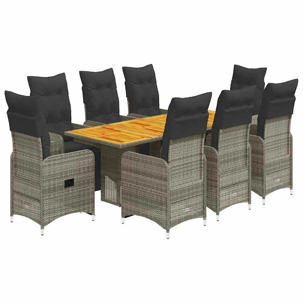 Outdoor Furniture Set 9 Piece Grey Rattan Dining Chairs Table for Garden Patio Balcony