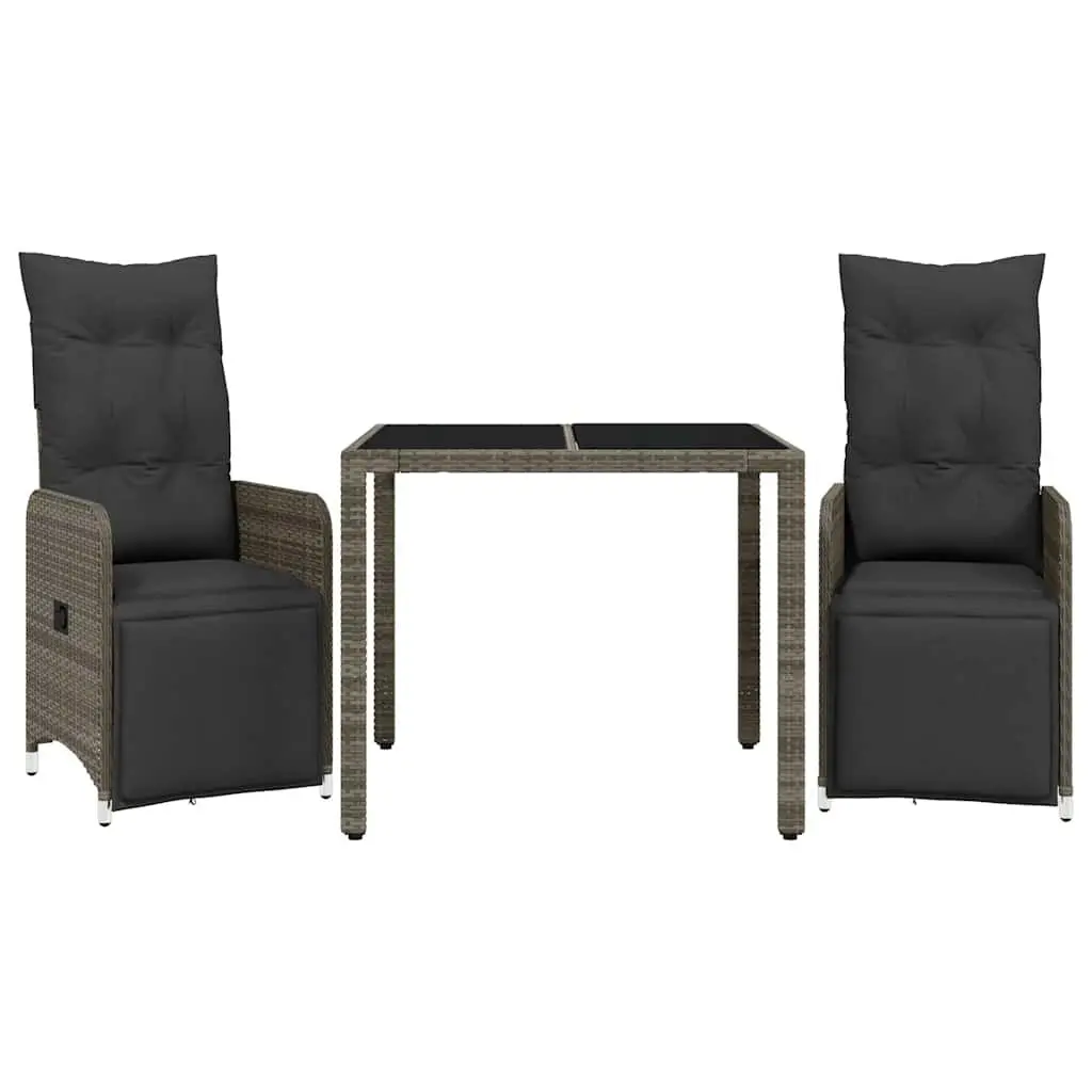 Bistro Set 3 Piece Grey Poly Rattan Garden Furniture with Cushions