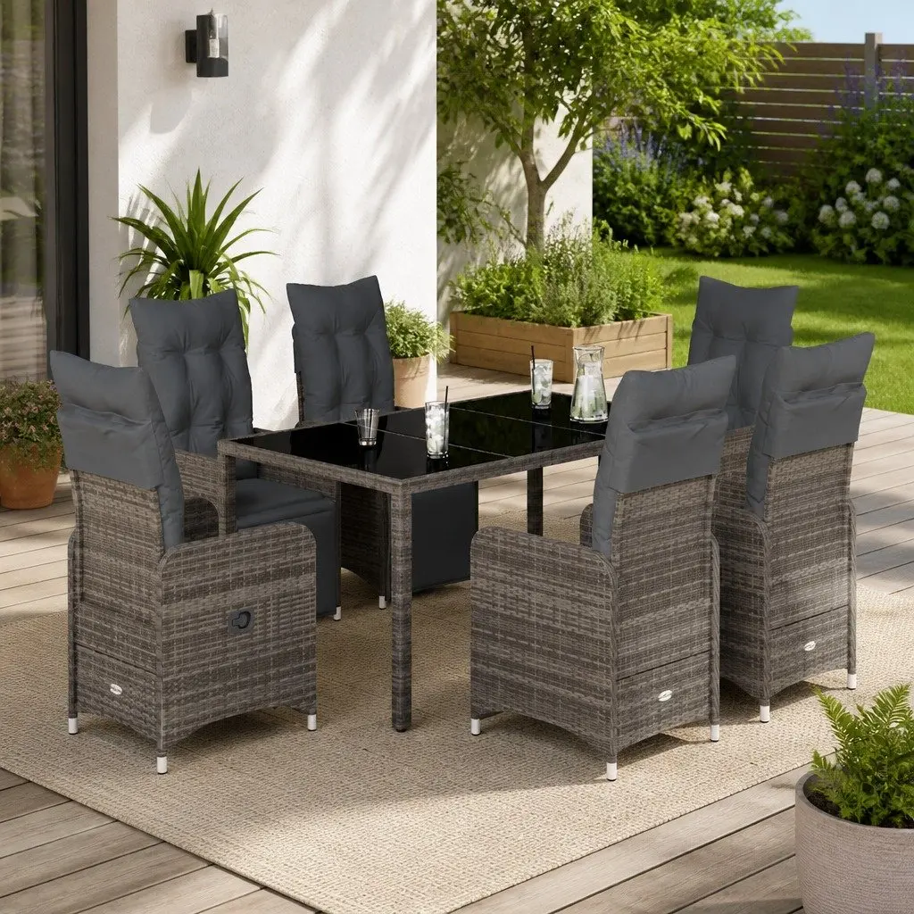 7 Piece Garden Bistro Set Grey Poly Rattan Outdoor Furniture Dining