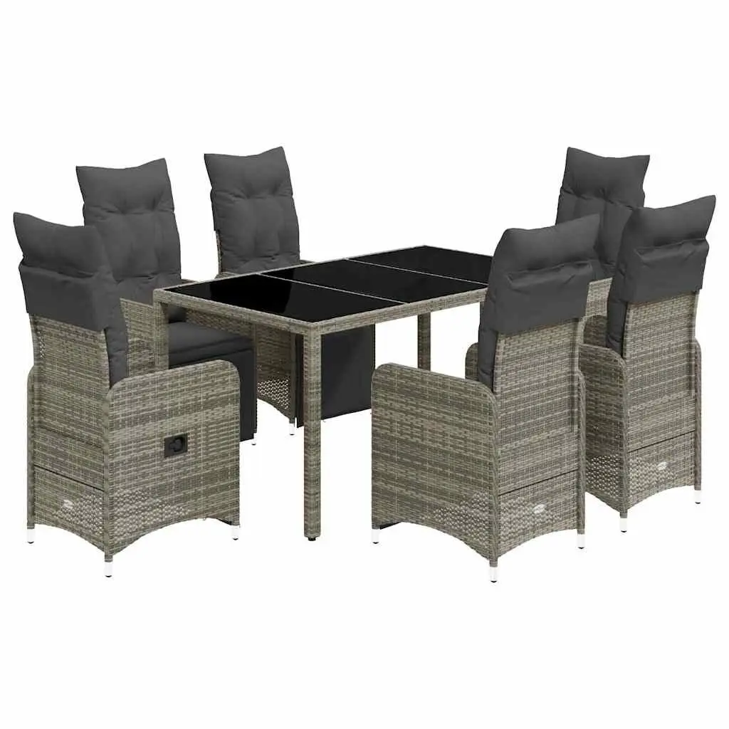 7 Piece Garden Bistro Set Grey Poly Rattan Outdoor Furniture Dining