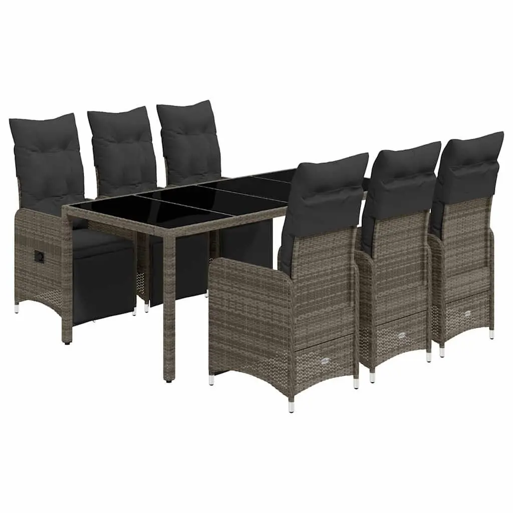 7 Piece Bistro Set Outdoor Furniture Adjustable Seating Grey Poly Rattan with Cushions
