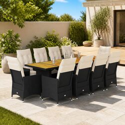 Outdoor Bistro Set 11 Piece Garden Furniture Black Poly Rattan with Cushions