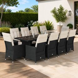 Garden Bistro Set 11 Piece Outdoor Furniture Black Poly Rattan with Cushions