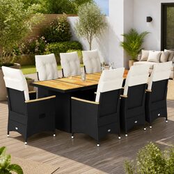 Garden Bistro Set 9 Piece Outdoor Furniture Black Poly Rattan with Cushions