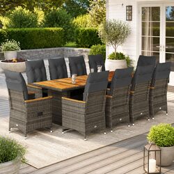 Garden Bistro Set 11 Piece Outdoor Furniture Grey Poly Rattan with Cushions