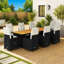 Garden Bistro Furniture Set 9 Piece Outdoor Dining Chairs Table Cushions Black