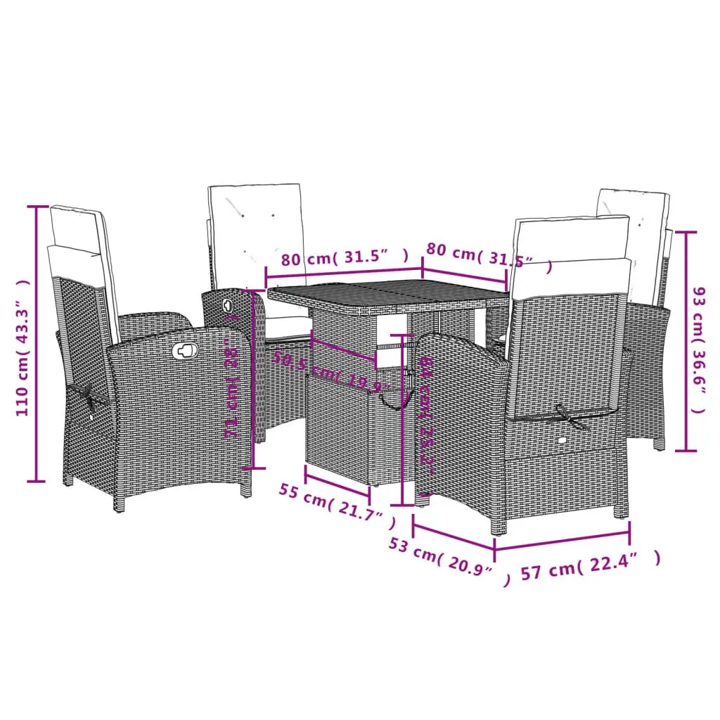 Garden Dining Set 5 Piece Outdoor Furniture Black Rattan Table Chairs Cushions
