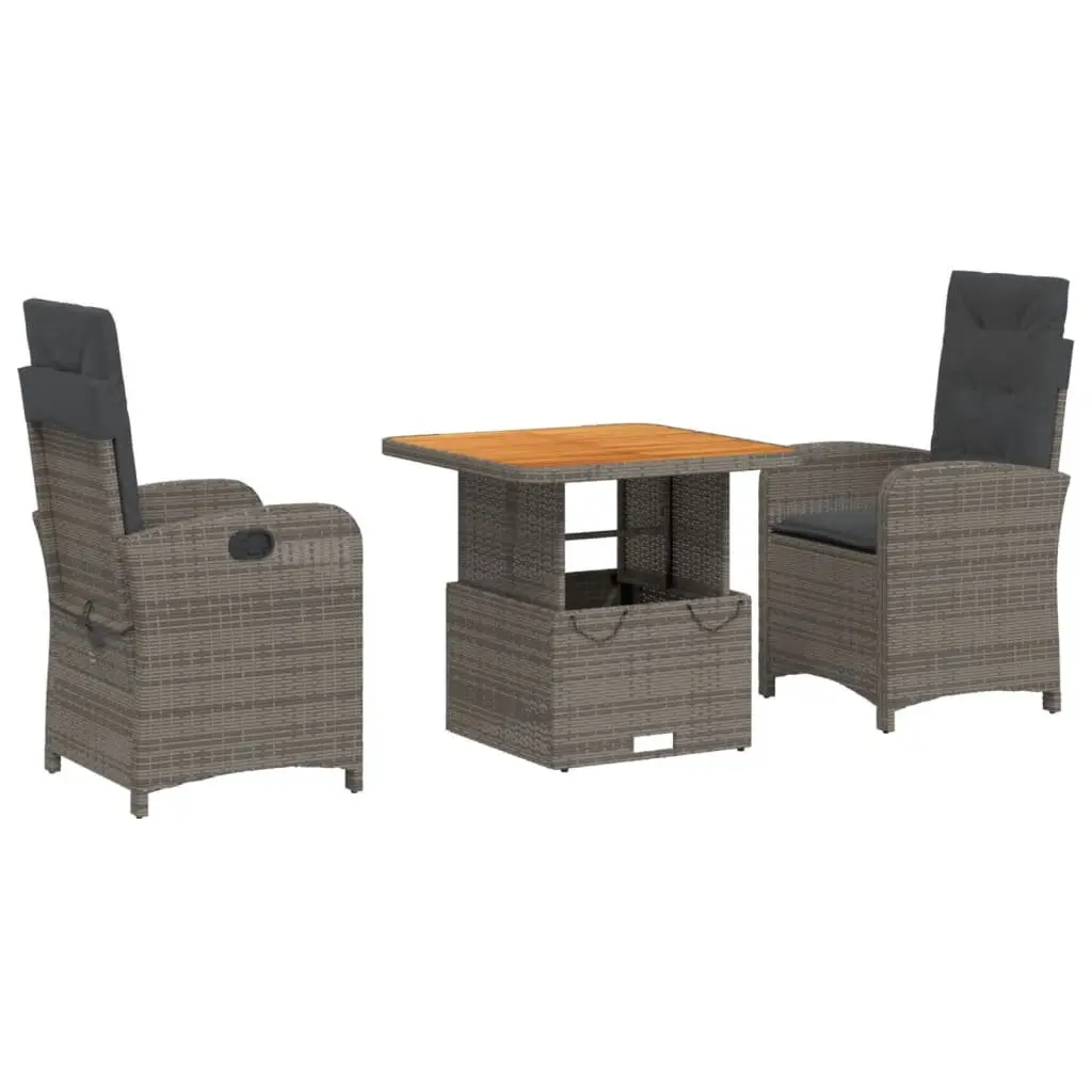 Garden Dining Set Outdoor Furniture 3 Piece Adjustable Backrest Table Chairs Grey