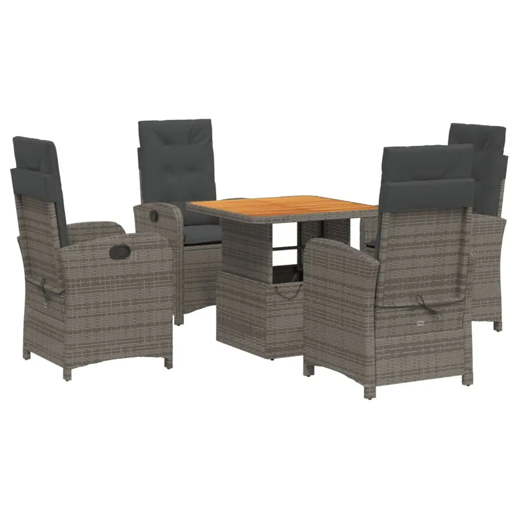 Garden Dining Set 5 Piece Outdoor Furniture Adjustable Height Table Chairs Cushions Grey