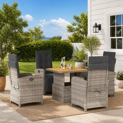 5 Piece Grey Garden Dining Set with Comfortable Cushions