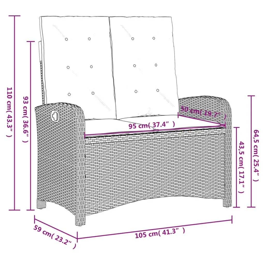 Garden Dining Set 2 Piece Outdoor Furniture Adjustable Backrest Grey Poly Rattan