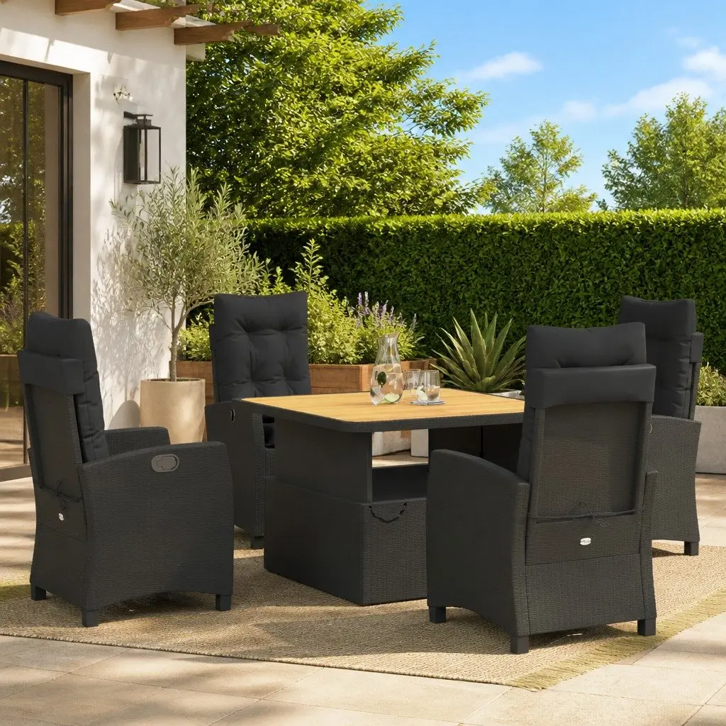 5 Piece Garden Dining Set Adjustable Table Chairs Black Poly Rattan