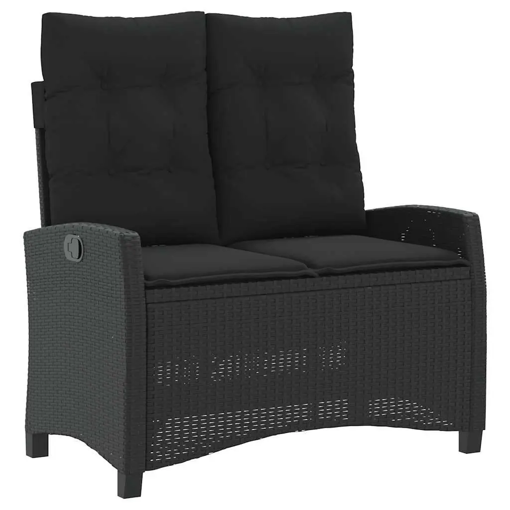 Garden Dining Set 2 Piece Outdoor Furniture Black Poly Rattan Adjustable Backrest