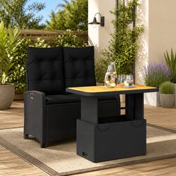 Garden Dining Set 2 Piece Outdoor Furniture Black Poly Rattan Adjustable