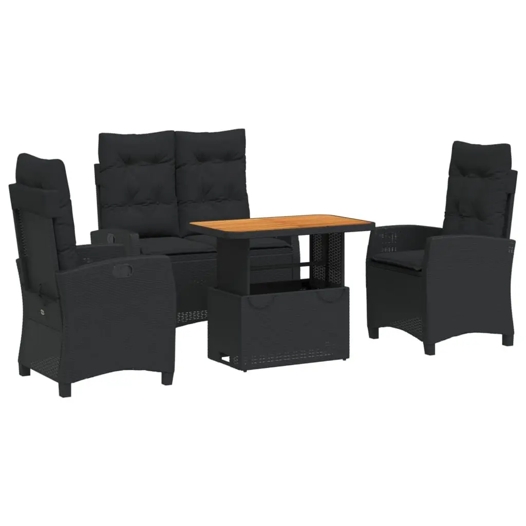 Black Adjustable Backrest Outdoor Dining Set 4 Piece PE Rattan Garden Furniture