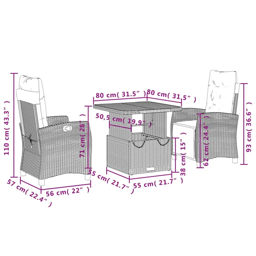 3 Piece Garden Dining Set