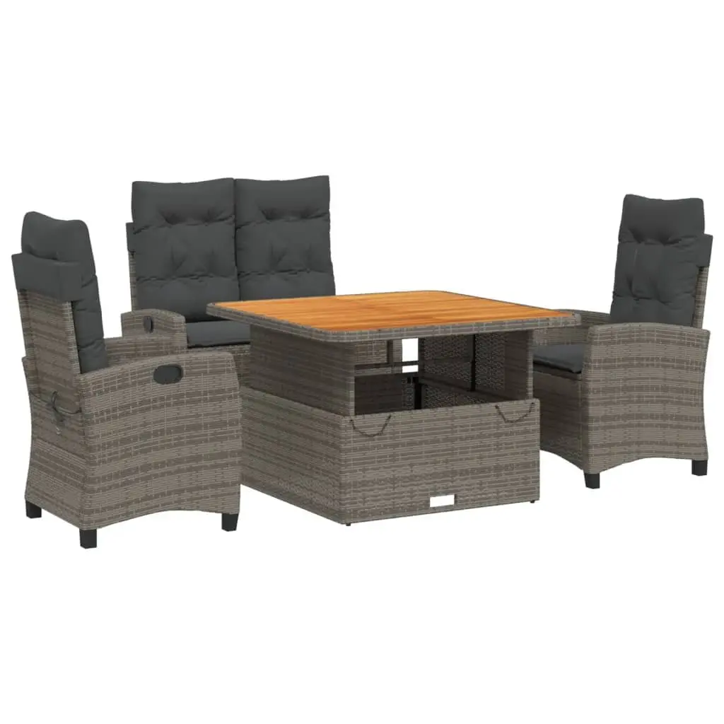 Garden Dining Set 4 Piece Grey Poly Rattan Outdoor Patio Furniture with Cushions