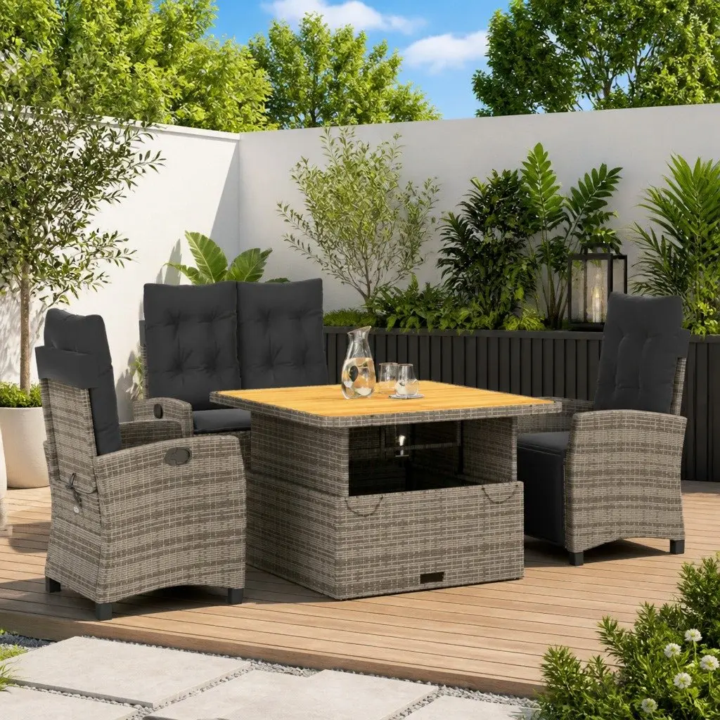 4 Piece Garden Dining Set Adjustable Backrest Lifting Tabletop Grey
