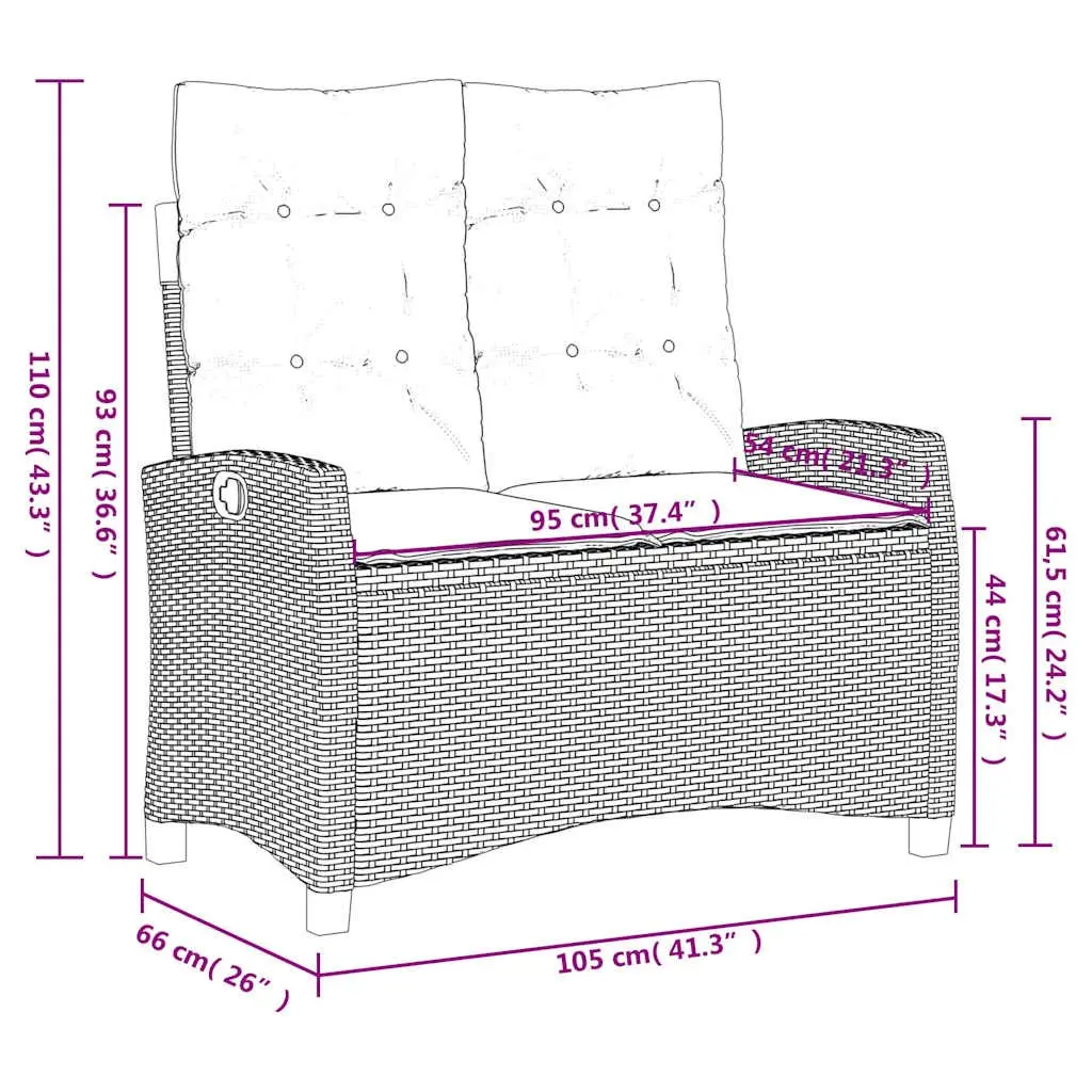 Garden Dining Set 2 Piece Outdoor Furniture Adjustable Backrest Grey Rattan