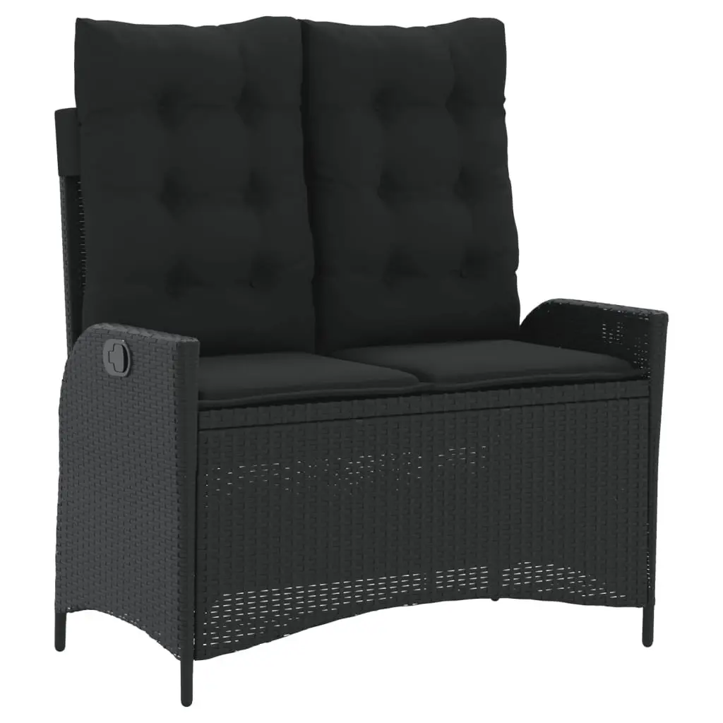 Outdoor Garden Dining Set 2 Piece Black Poly Rattan Chairs Table with Cushions