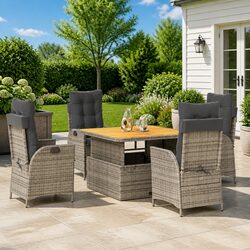 Practical Grey Poly Rattan Dining Set - 5 Piece Comfort