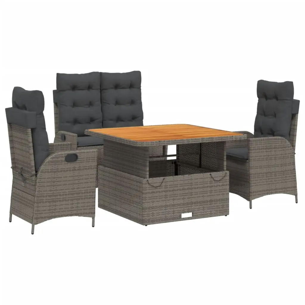 Grey Rattan Garden Dining Set 4 Piece Outdoor Furniture with Cushions