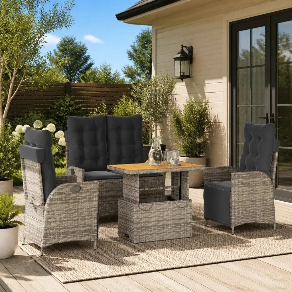 4 Piece Garden Dining Set Adjustable Backrest Lifting Table Grey