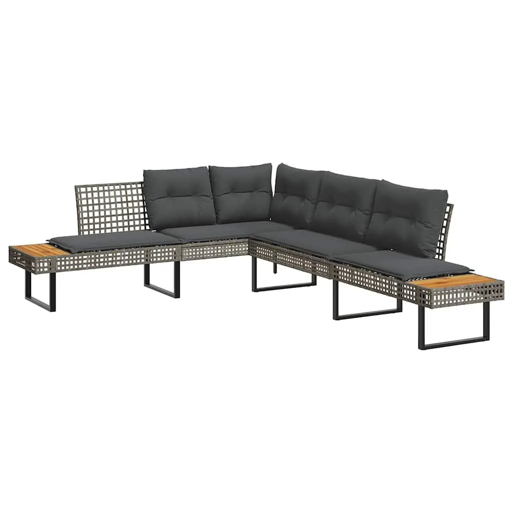 Garden Sofa Set 2 Piece Outdoor Furniture Grey Poly Rattan with Cushions Glass Table
