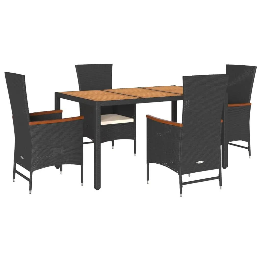 Garden Dining Set 5 Piece Black Poly Rattan Outdoor Furniture with Cushions