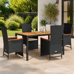 Garden Dining Set 5 Piece Outdoor Furniture Black Poly Rattan Chairs Table Patio