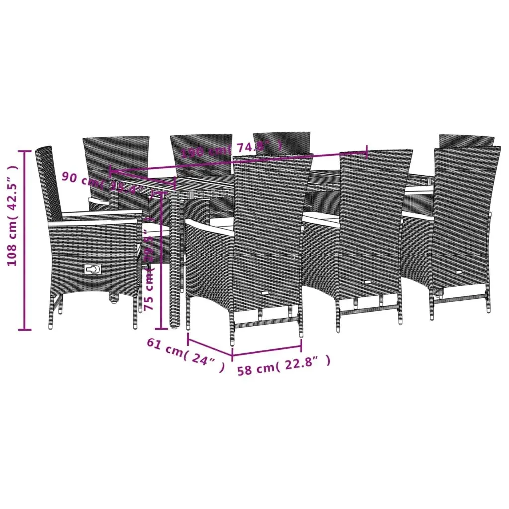 Garden Dining Set 9 Piece Outdoor Furniture Black Poly Rattan Patio Chairs Table