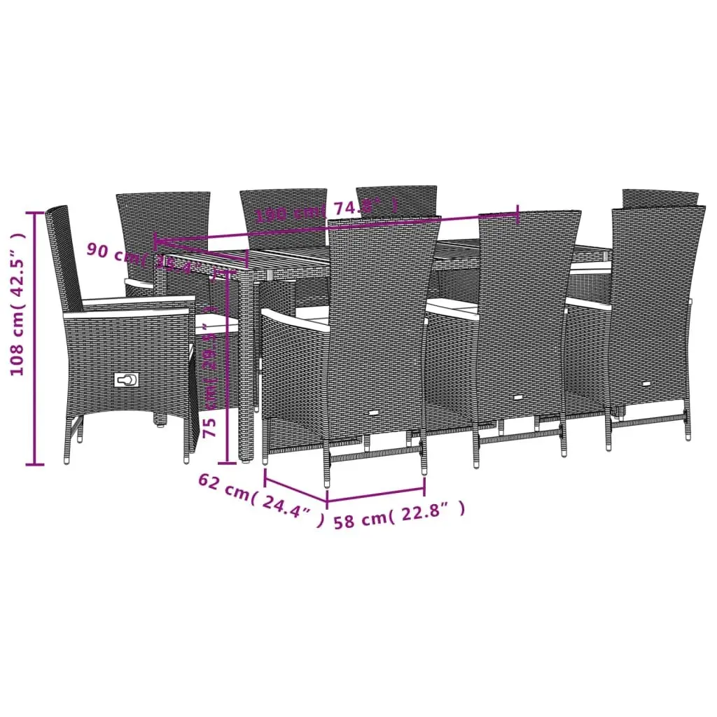 Outdoor Garden Dining Set 9 Piece Poly Rattan Chairs Table Patio Furniture