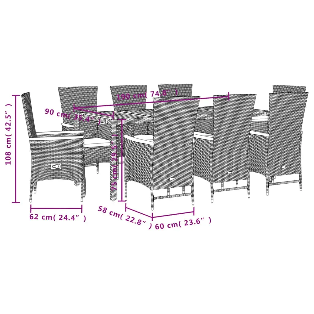 9 Piece Black Dining Set for Outdoor Relaxation
