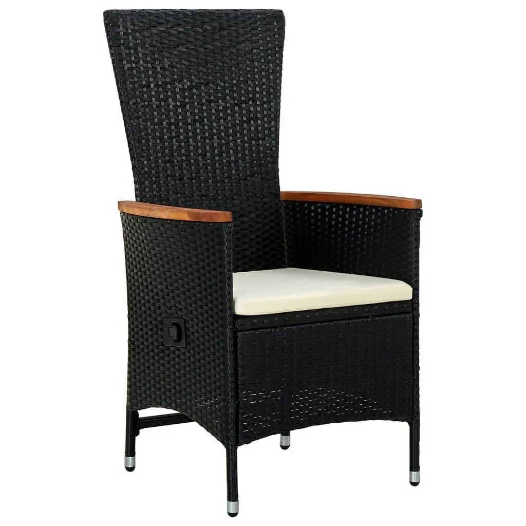 Garden Dining Set 9 Piece Outdoor Furniture Adjustable Backrest Cushioned Black Poly Rattan