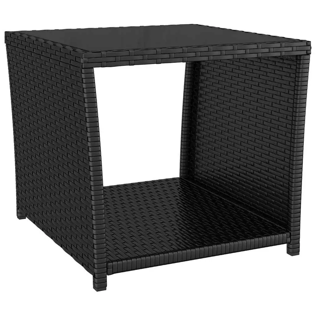 3 Piece Outdoor Dining Set Black Poly Rattan Adjustable Backrest Glass Tabletop