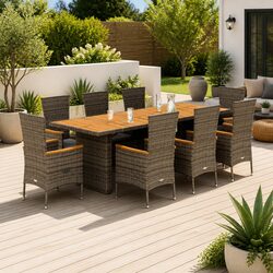 Comfortable 9 Piece Garden Dining Set in Grey Rattan