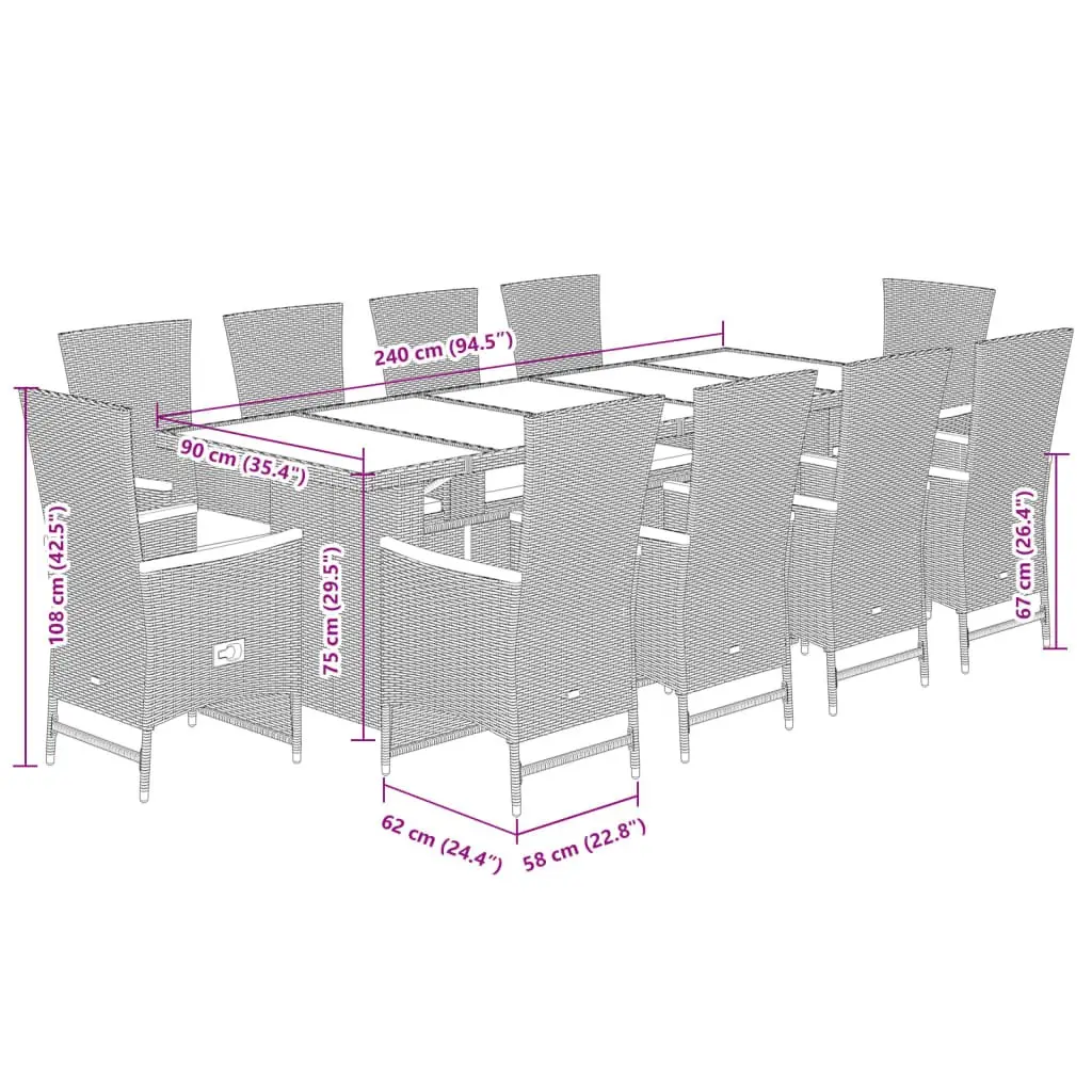 Garden Dining Set 11 Piece Outdoor Furniture Grey Poly Rattan Patio Chairs Table