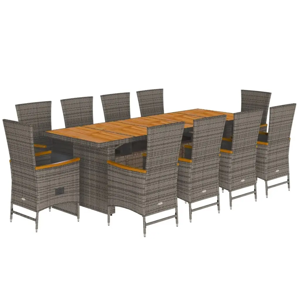 Garden Dining Set 11 Piece Grey Poly Rattan Outdoor Furniture Patio Table Chairs