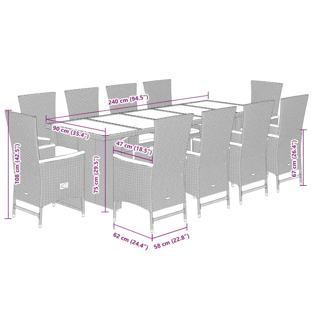Garden Dining Set 11 Piece Grey Poly Rattan Outdoor Furniture Patio Table Chairs