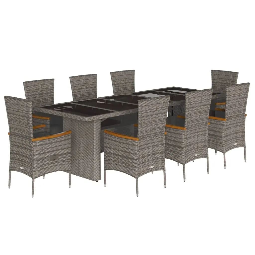 Garden Dining Set 9 Piece Grey Poly Rattan Outdoor Furniture with Cushions
