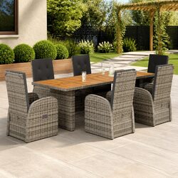 7 Piece Grey Poly Rattan Dining Set for Cozy Outdoor Spaces