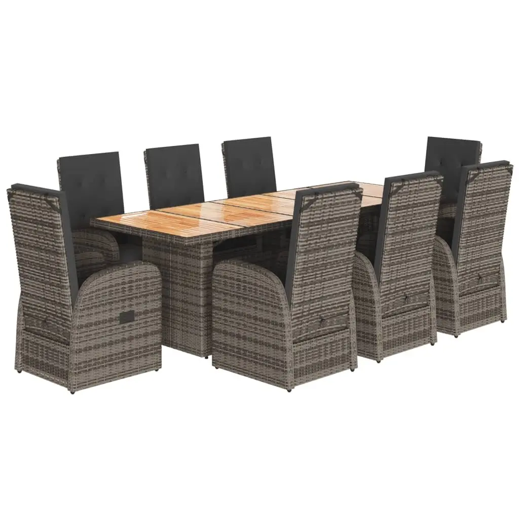 Garden Dining Set 9 Piece Outdoor Furniture Grey Poly Rattan with Cushions