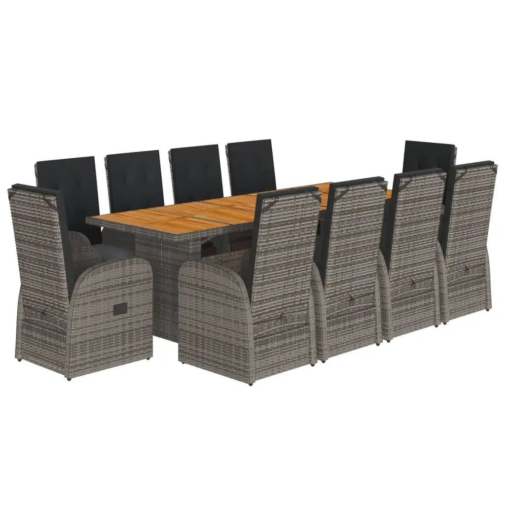 11 Piece Garden Dining Set Outdoor Furniture Grey Cushions Patio Seating