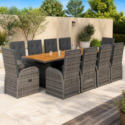 11 Piece Garden Dining Set in Dark Grey with Cushions Included