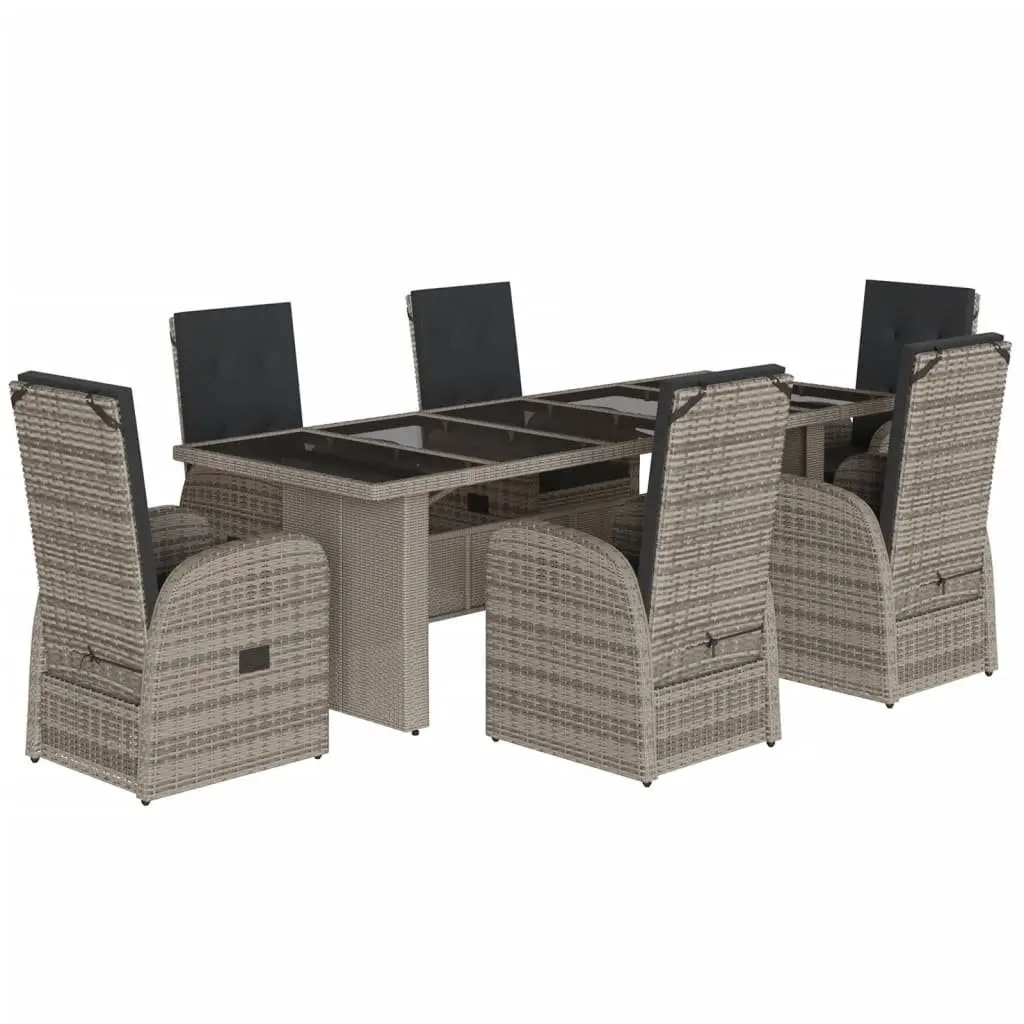 Garden Dining Set 7 Piece Outdoor Furniture Grey Poly Rattan Chairs Table