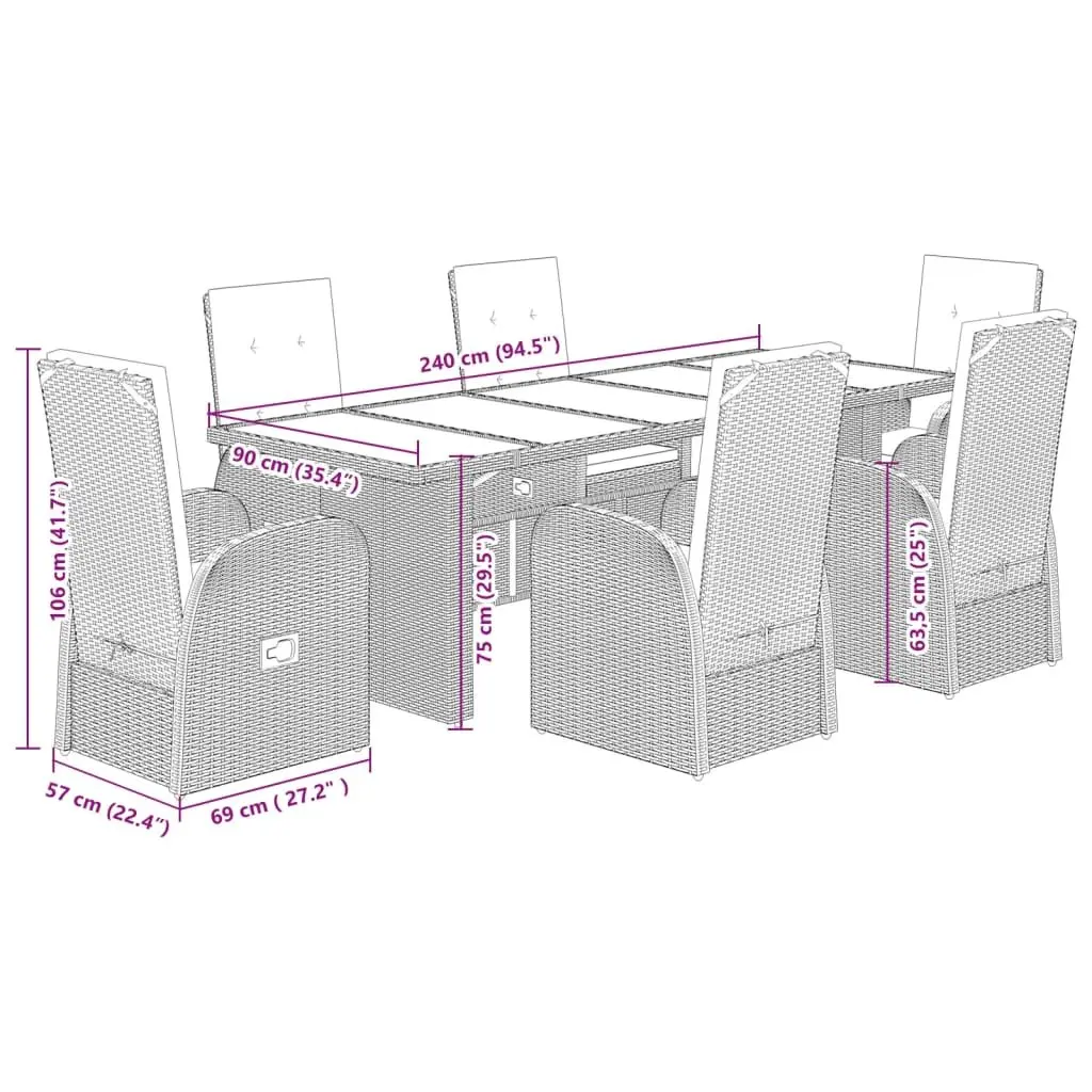 Garden Dining Set 7 Piece Outdoor Furniture Grey Poly Rattan Chairs Table