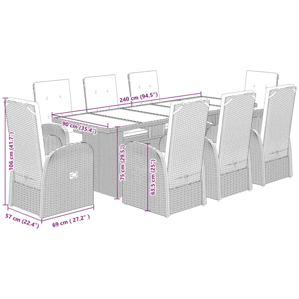 9 Piece Grey Garden Dining Set